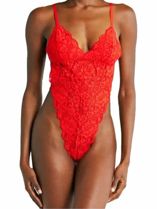 We Are Hah Other - Free People X HAH Chase Hahround Lace Teddy Bodysuit in Blood Orange Red